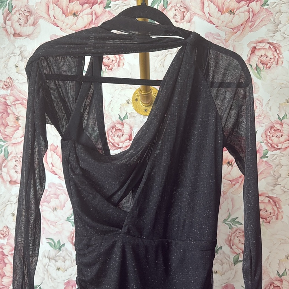 House of CB SANTA Black Glitter Cutout Mini Dress size S - Picture 10 of 12